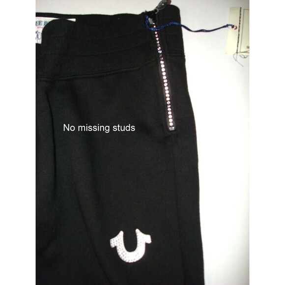New Womens Designer True Religion Sweat Pants Jogger NWT Logo Black S Crystals - Picture 2 of 6